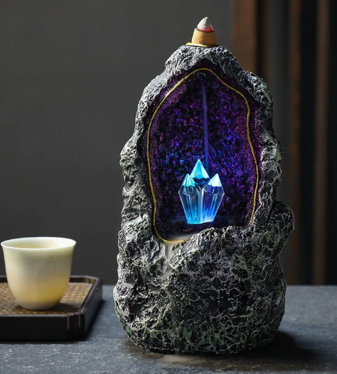 Creative Resin Backflow Incense Burner Crystal Cave Led Night Light Incense Creative Ornaments