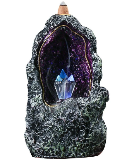 Creative Resin Backflow Incense Burner Crystal Cave Led Night Light Incense Creative Ornaments